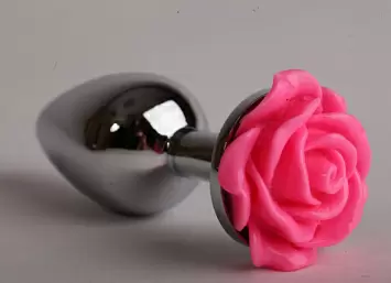 Анальная пробка большая серебряная с розой