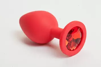 Красная силиконовая анальная пробка с  кристаллом medium