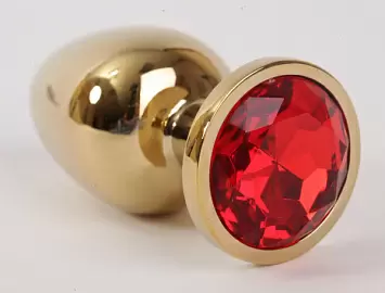 Анальная пробка большая золотая с красным кристаллом