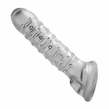 Утолщающая ребристая насадка на пенис, 19 см.