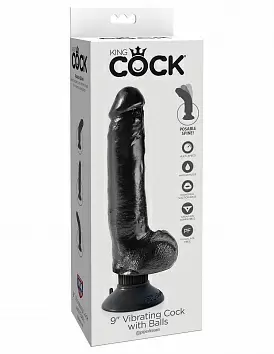 Вибромассажер King Cock 9&quot; Vibrating Cock with Balls Black