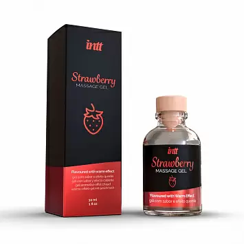 Съедобный массажный гель с разогревающим эффектом Клубника INTT Strawberry Massage Gel