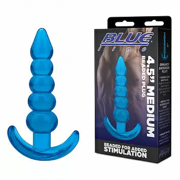 Ребристая анальная пробка-елочка Medium Beaded Plug 4,5&quot; Jelly Blue BlueLine BLM4039-BLU